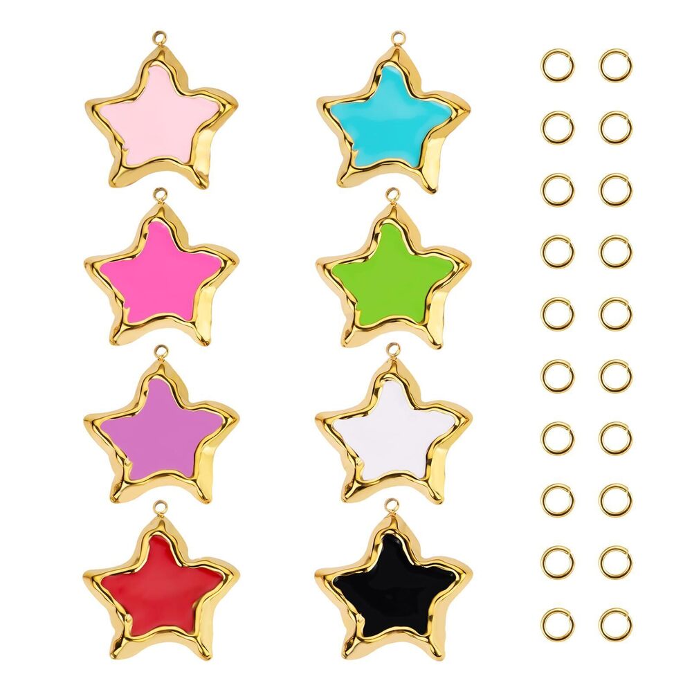 2913 8PCS Colorful Star Charm for Jewelry Making, Gold Plated Stainless